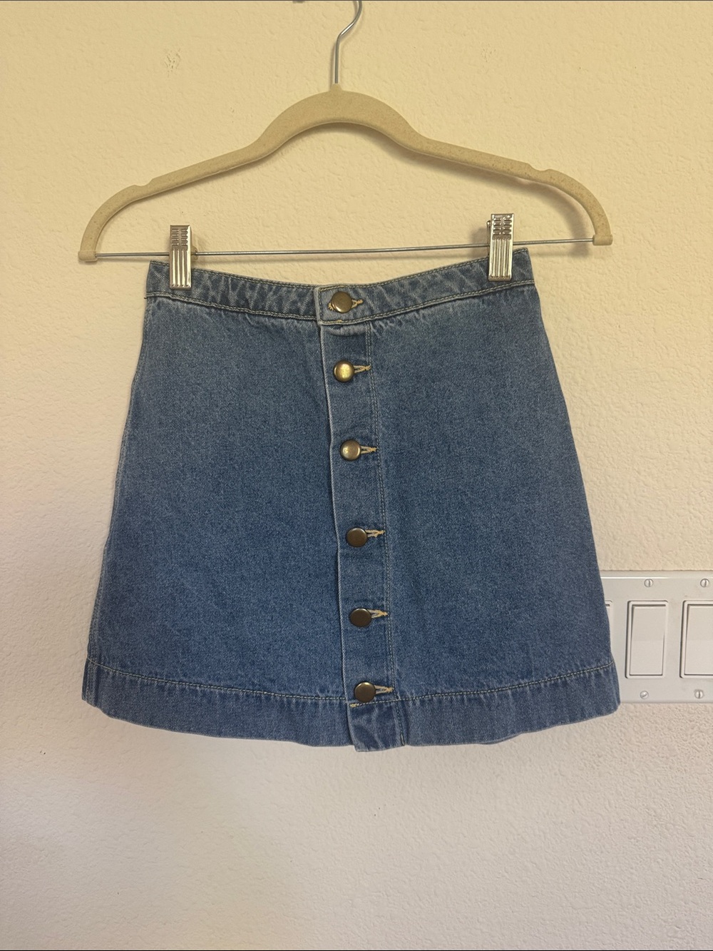 American Apparel Blue Denim Button-Front A-Line Mini Skirt